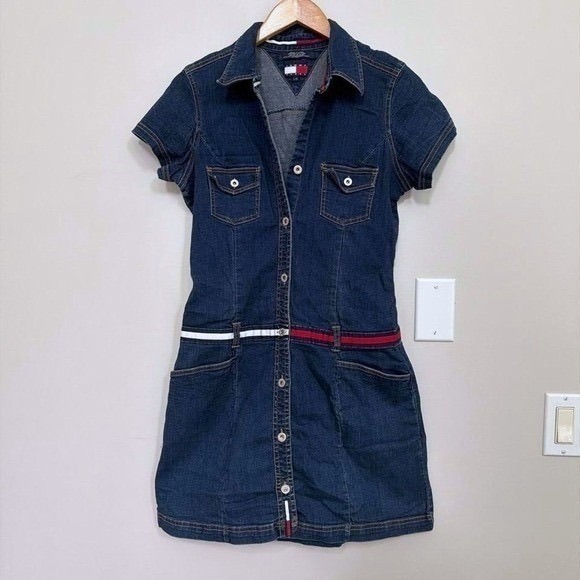 Tommy Jeans Dresses & Skirts - Tommy Jeans Denim Mini Dress Womens Large Blue Button Front Y2K Preppy Americana